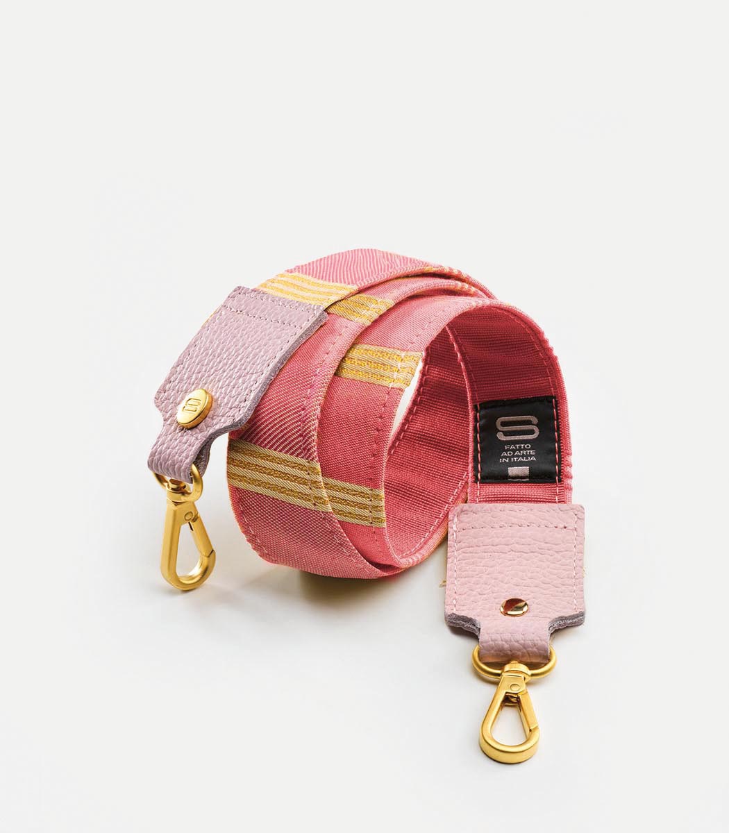 Tracolla in tessuto stripe 97 cm rosa e giallo