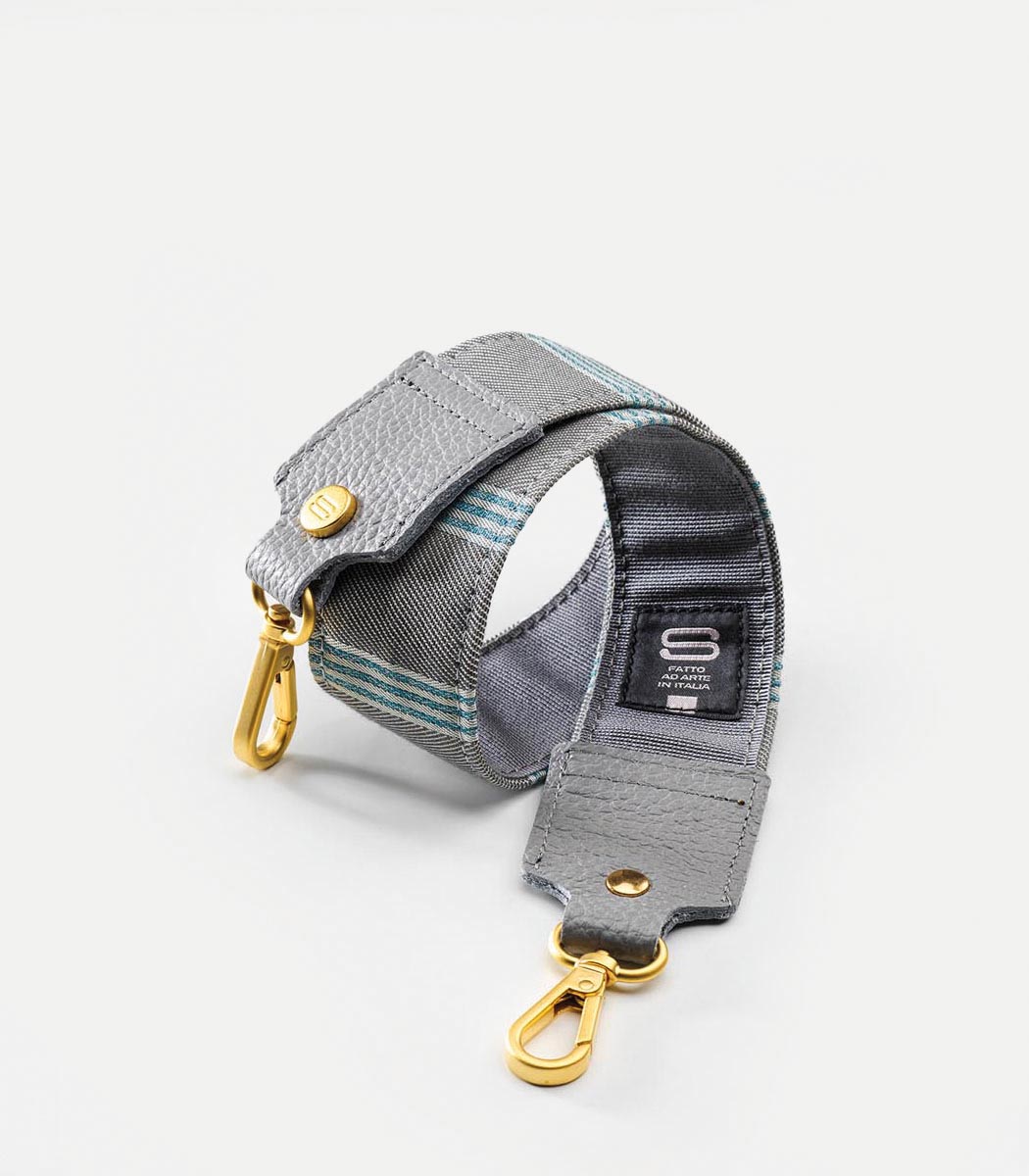 Tracolla in tessuto stripe 65 cm grigio e turchese