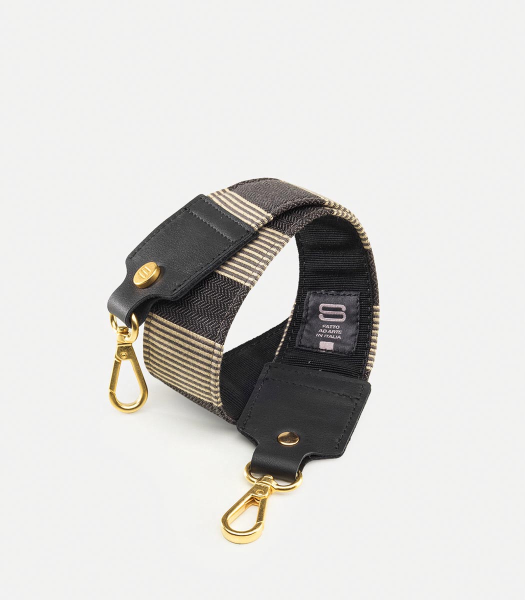 Tracolla in tessuto stripe 65 cm nero e avorio