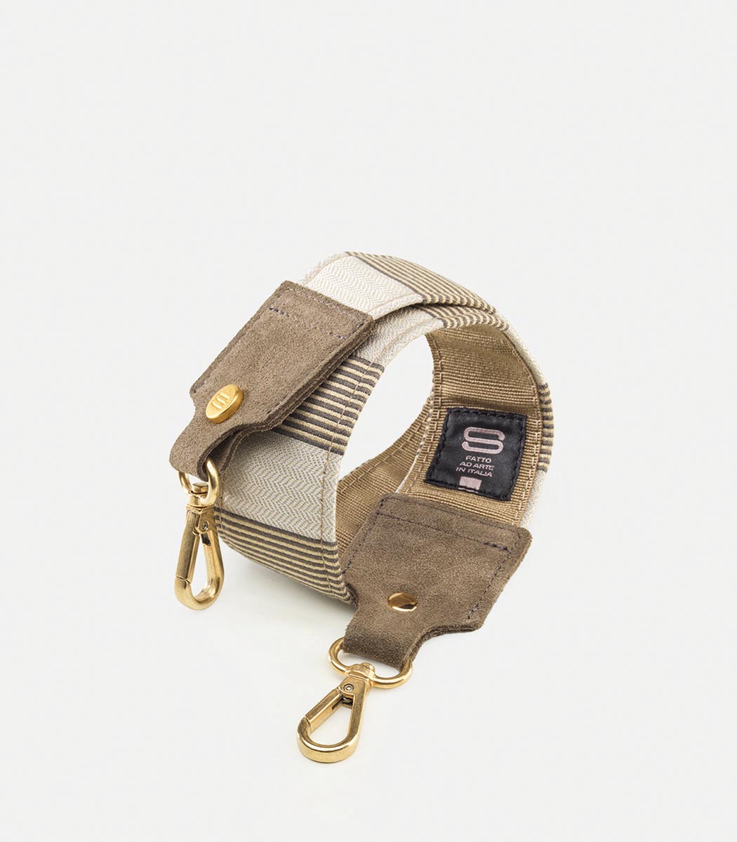 Tracolla in tessuto stripe 65 cm avorio e tortora